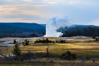 Old Faithful erupting on schedule